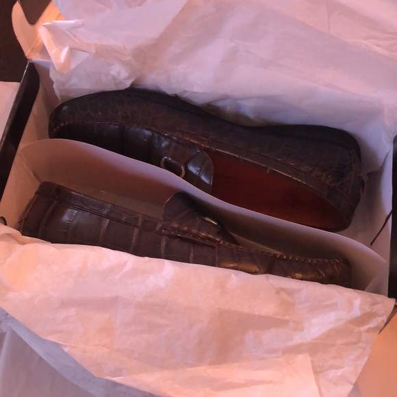 Peter Millar Croc emboss leather equestrian toggle bit detail comfy loafers+box - Picture 9 of 10